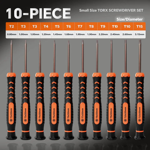 All-In-One Newfix 10 Piece Torx Screwdriver Set With Case For Apple Macbook Xbox PS4 Ps5 Computer Knives Ring Doorbell T2 To T15 Star Bits Security Driver Tool Kit, 10 orange-black 50mm screwdrivers