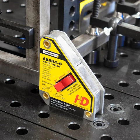 Adjust O Heavy Duty Magnetic Square With On Off Switch For Metalworking 65 LB Pull Ideal For 45 And 90 Degree Setup on metal table