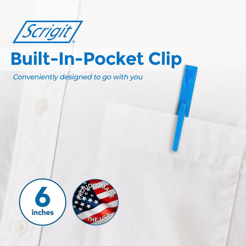 Plastic Scraper Tool No Scratch Multi Use 5 Pack with pocket clip on white shirt for convenient storage
