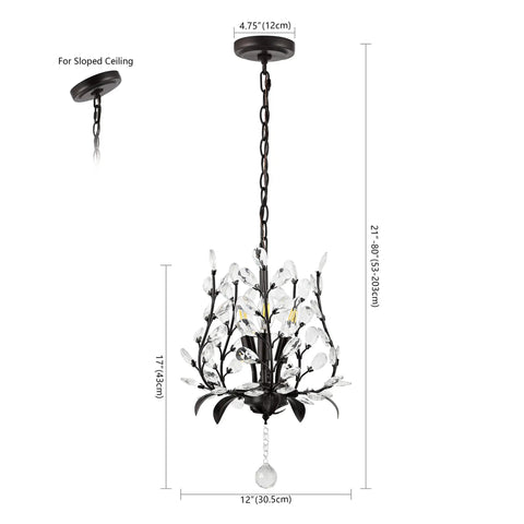 Oil Rubbed Bronze 12 Inch 3 Light Dope Bohemian Pendant Light With Vintage LED Branch Ceiling Fixture for kitchen island.