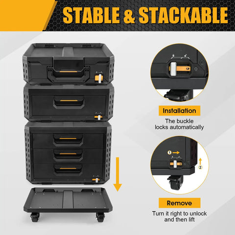 Heavy Duty Tool Box Dolly Built To Haul StackTech Tool Boxes Carbon Steel Cart Base With Four Locking Wheels Mobile Tool Storage Platform For Garage Shop Or Jobsite On The Go