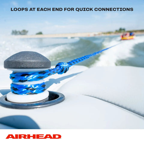 60 Foot Tow Rope For 1 To 3 Rider Towable Tubes UV Resistant And Pre Stretched 16 Strand Rope With Loops At Both Ends in use