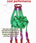 Four Leg Web Sling Belt Type With Hook 6.5Ft 6610Lb Working Load Limit Polyester Lifting Sling Lightweight And Flexible For Safe Rigging 2.0 M 3000 Kg Heavy Duty Lifting Gear displayed vertically with red hooks.