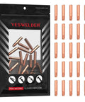 Premium 25-Pack 000-068 0.035 Inch MIG Welding Contact Tips in a clear package with copper tips for welding setups.