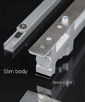Concealed Door Closer For Heavy Duty Doors Up To 88lbs Non Handed Sleek Low Profile Hidden Hardware With Dual Speed Control shown with ruler