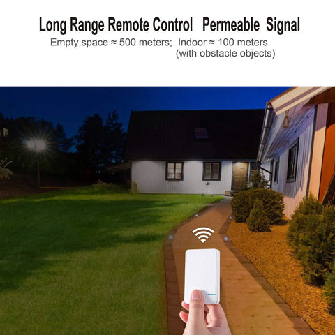 Hand holding remote from 3 Way Wireless Light Switch Kit With Dual Remotes And Receiver, No Wiring Or WiFi Needed, Waterproof Panel Switches