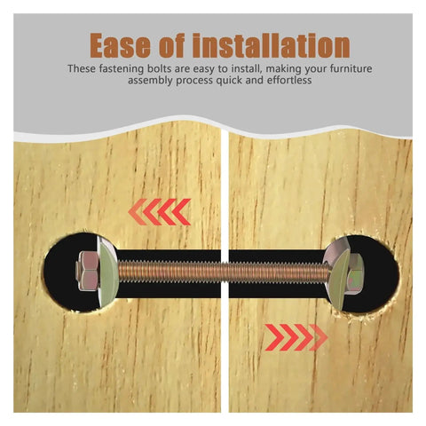 Half Moon Countertop Joint Bolts Kit For Tabletops And Furniture, illustration showing easy installation of steel drawbolt.