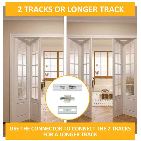 Complete Bifold Door Hardware Kit With Steel Track Two 48 Inch Folding Door Tracks Connectable To 96 Inches shown installed