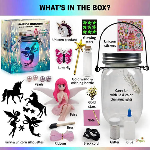 Unicorn And Fairy Lantern Jar Night Light DIY Kit For Kids And Girls Arts And Crafts Gift For Ages 3 To 12 A Totally Fun Unicorn Fairy Craft Kit For Little Girls Birthday Party Or Everyday Creative Play, jar and accessories