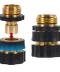 Three Quarter Inch Garden Hose Quick Connectors Kit, Aluminum Male And Female Quick Connect Fittings, front and side view