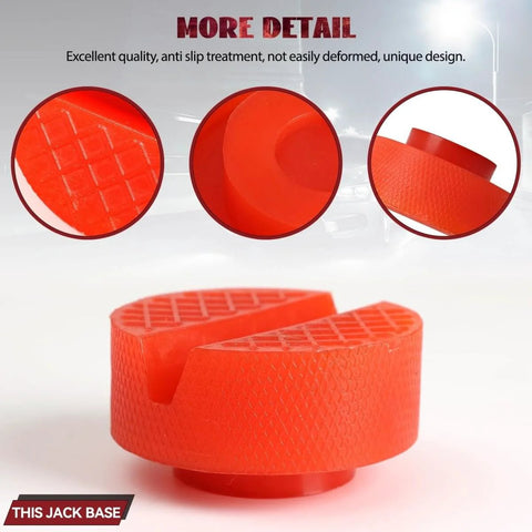Close-up of Beefy Heavy Duty Polyethylene Jack Pad Set For Trolley Floor Jacks showing anti-slip texture, red disk.
