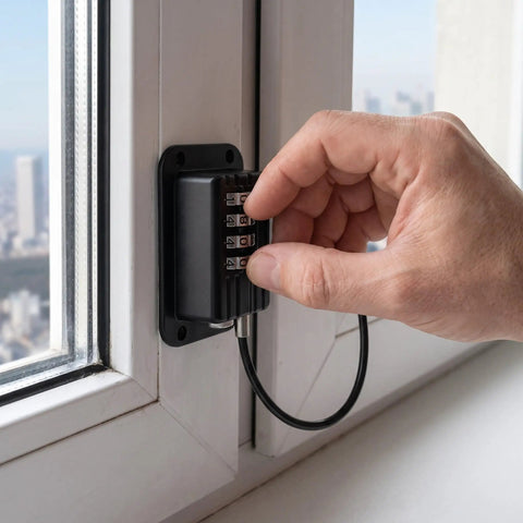 Hand adjusting two pack refrigerator locks with four digit code no drill install, child proof cabinet and fridge lock on window