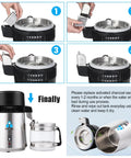 Heavy Duty Stainless Steel Water Distiller For Home Countertop setup process showing how to insert charcoal sachet and components