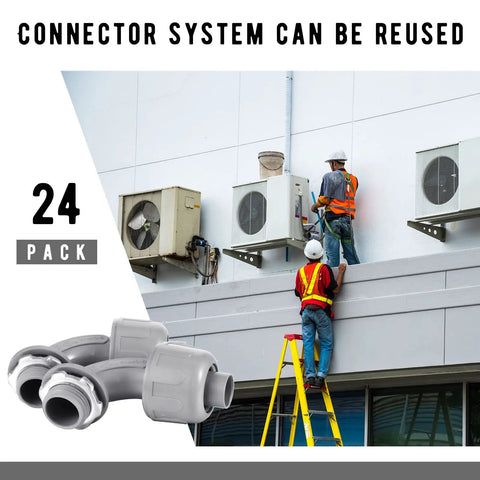 Flexible Non Metallic PVC Liquid Tight Conduit Connectors, 90 Degree Fittings, One Half Inch, 24 Pack with HVAC setup