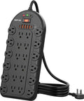 24 Outlet Power Hub With 6 USB Ports And 2 USB C Ports 1875W 15A Surge Protector 3400 Joules Wall Mountable 8 Foot Cord