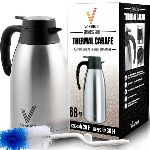 68 Oz Stainless Steel Thermal Coffee Carafe With 12 Hour Heat Retention And 24 Hour Cold Retention Ultra Versatile Beverage Dispenser, box, brush