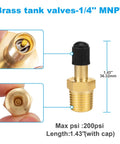 Front view Breezliy 1/4-inch brass Schrader inflation valve with push-to-connect for 1/4-inch OD air line; 1.43" long.