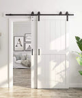 Space Saving Double MDF Sliding Barn Doors 48x96 With 8ft Bypass Hardware Kit, Waterproof, Easy Install, White Finish, Modern Home