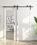48x84 Double MDF Sliding Barn Doors White Waterproof Space Saving Design Includes 8FT Bypass Hardware Kit Easy Install Fits 84-88in Opening