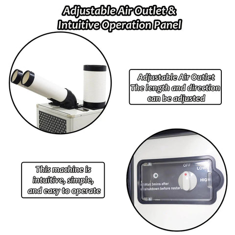 Adjustable air outlet on Heavy Duty Mobile Air Conditioner Brings The Cool With A Major 15400 BTU Punch for easy direction control.