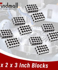 Findmall steel machinist blocks, 1 x 2 x 3 inch, with 23 holes, front view.