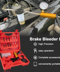 All In One Brake Vacuum Pump Kit With Hand Bleeder And 30 InHg Gauge For Easy Brake Fluid Bleeding And System Testing on car hood