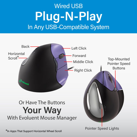 Vertical Ergonomic Mouse VM4S Right Hand Small Wired USB For Windows With 4 Speed Settings And 6 Customizable Buttons Built For Comfort And Wrist Strain Reduction Super Comfy