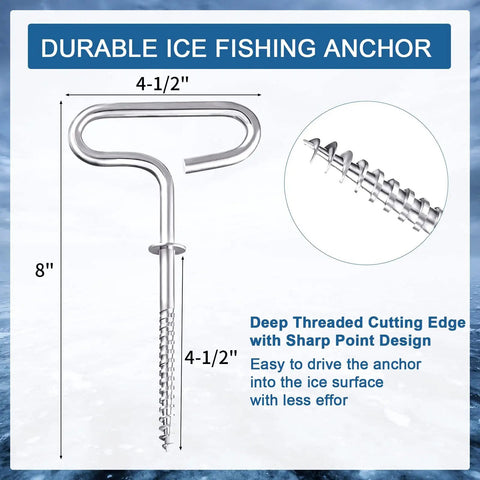 Ice Anchor Drill Adapter Kit With Storage Bag showing durable metal anchor dimensions and design