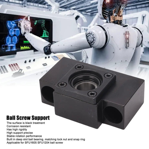 Ball Screw Support Block For SFU1605 And SFU1204 with visible black carbon steel construction in industrial setting