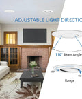 Jolux 6 Pack 5/6 Inch 5CCT LED Can Light Gimbal Retrofit Downlight in living room, showcasing adjustable beam and modern design.