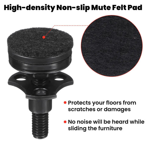 Badass Heavy Duty Furniture Levelers Adjustable Standard Threaded Feet With Steel T Nut Kit large base with non-slip felt pad.