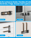 Solid Kidproof Cabinet Lock Two Pack Key Alike With Four Heavy Duty Keys Quick Grip Baby Proof Drawer Latch on wardrobe and freezer.
