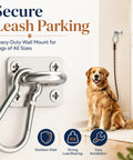 Secure stainless steel wall mount for dog leash with golden retriever, ideal for Heavy Duty Dog Zipline For Yard And Outdoor Run.
