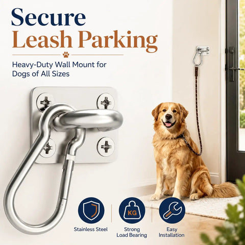 Secure stainless steel wall mount for dog leash with golden retriever, ideal for Heavy Duty Dog Zipline For Yard And Outdoor Run.
