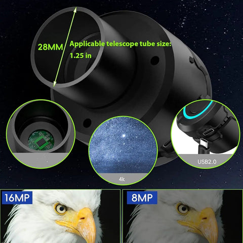 WiFi Telescope Camera Eyepiece With 5MP 4K Video Recording Wireless App Control Plug And Play Easy Install For 1.25 Inch Telescopes
