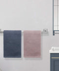Rust Proof Stainless Steel Towel Bar 24 Inch Wall Mounted In Brushed Nickel with two towels, bathroom installation view