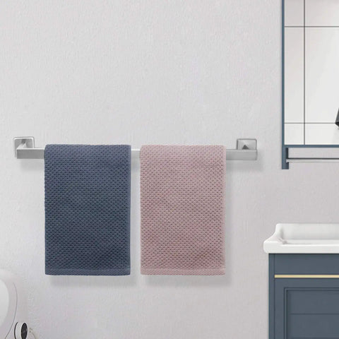Rust Proof Stainless Steel Towel Bar 24 Inch Wall Mounted In Brushed Nickel with two towels, bathroom installation view