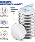 8-pack neodymium disc magnets, 1.18 in diameter x 0.12 in thick, Ni-Co-Ni coating with double-sided adhesive