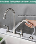 8 Inch High Arc Kitchen Faucet With Dual Handles And Side Sprayer Brushed Nickel 3 Hole Centerset Easy Install 360 Degree Swivel Spout
