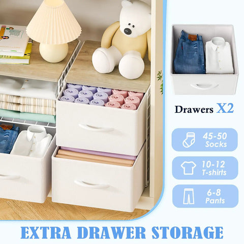 Two Pack Stackable Closet Storage Drawers With Wooden Top And Adjustable Dividers White Fabric Drawer Organizers Modular