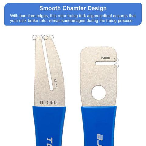 Rotor Truing Fork for Bicycle Disc Brake Alignment With Anti Slip Handle, Pro Grade Tool, smooth chamfer design
