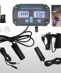 All In One Water Quality Tester 6 In 1 Real Time pH EC TDS Salinity SG And Temperature Monitor For Fish Ponds, Aquariums, And Hydroponics Wall Mount WiFi Enabled With ATC And Easy Calibration showing components and cables