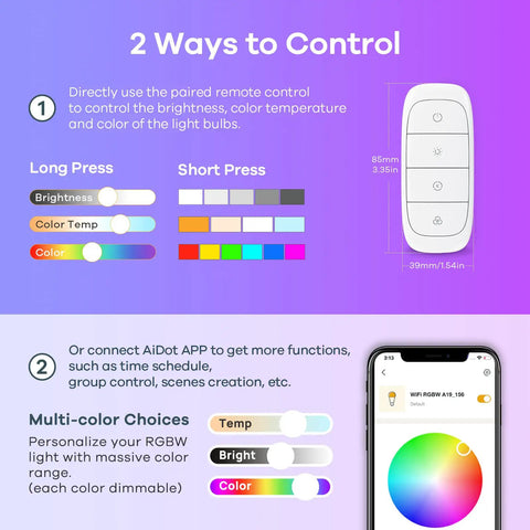 Smart WiFi LED Bulbs 6 Pack RGBW Color Changing Dimmable A19 60W Equivalent No Hub Needed Works With Alexa Google Home Remote App