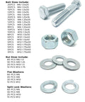 Hex Cap Screws Bolts Nuts And Washers All In One Assortment Kit, 575 Pieces, Class 10.9 Zinc Clear Finish, M6 M8 M10 M12, including steel tray