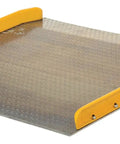 Real Deal Heavy Duty Aluminum Dock Board With Steel Curb, 60 By 72 Inch Loading Ramp, OSHA compliant, shown from the side.