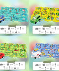4 In 1 Puzzle Racer Car Track Set For Kids with four colorful theme raceway playsets and four toy cars displayed