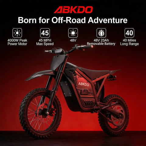 Powerful 4000W Electric Dirt Bike For Teens And Adults With 45 MPH Peak Speed, black design, off-road ready with front and rear tires.