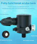 Close-up of 0.5L Mini Scuba Tank DOT Certified Backup Air Pony Bottle For Underwater Shooting And Emergency Rescue Operations.