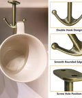 Zinc Alloy Double Prong Ceiling Hooks 4 Pack Bronze Finish for Towels Coats Hats Robes and More Under Shelf Kitchen Bathroom Cabinet Garage Use Durable Rust Resistant Hardware showing close-up of hook in use with a mug.