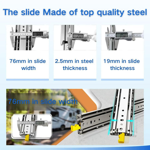 Heavy Duty Full Extension Drawer Slides With Screws Ball Bearing Side Mount 80 Inch 500 Lb Load Capacity Beefy Glide dimensions
